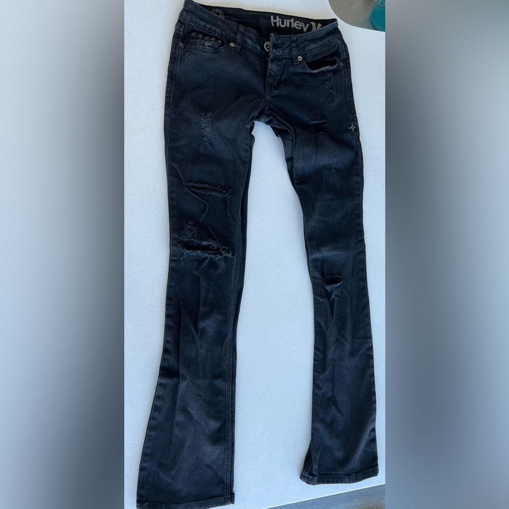 Hurley Black low rise denim destroyed skinny jeans with studs punk edgy goth